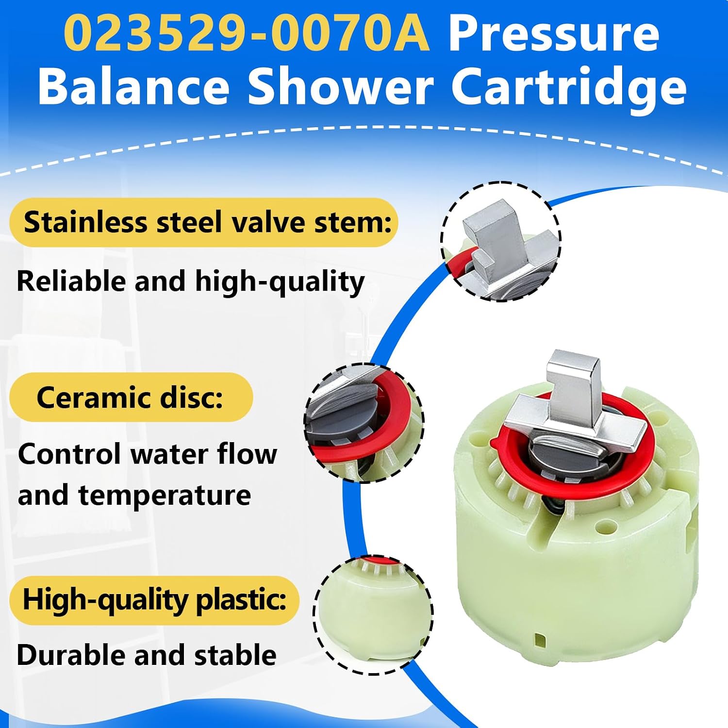 1SET M952100-0070A Pressure Balancing Unit and 023529-0070A Cartridge | Compatible with American Standard Pressure Balance Cartridge, for Tub and Shower