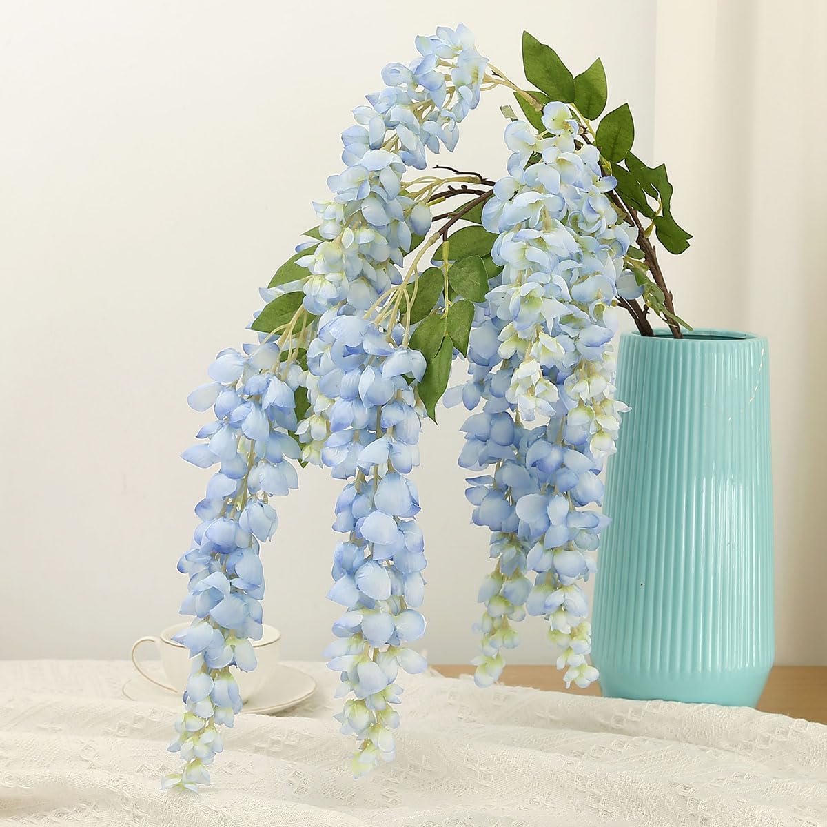 4pcs 47.2-inch Artificial Fake Wisteria Hanging Flower Garland Silk Flower String Home Party Decoration White Blue Pink Purple (Blue) - Image 9