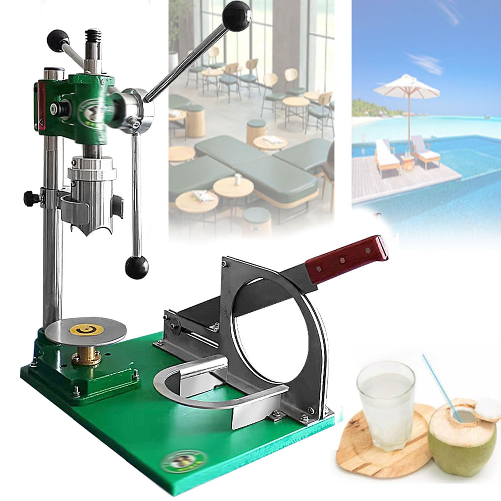 Oiyekntd Manual Coconut Hole Opening Machine, Stainless Steel Portable Vertical Coconut Opener Tool, for Fresh Coconut Home and Commercial Use 3Handle