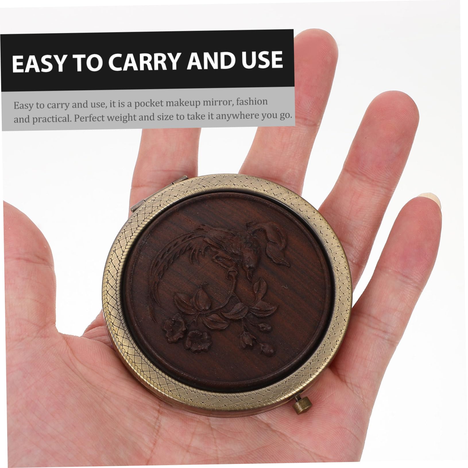 minkissy Foldable Portable Makeup Mirror Antique Wooden Design Double Sided Glass Compact for Travel for Women Lightweight and Convenient for Go Touch Ups