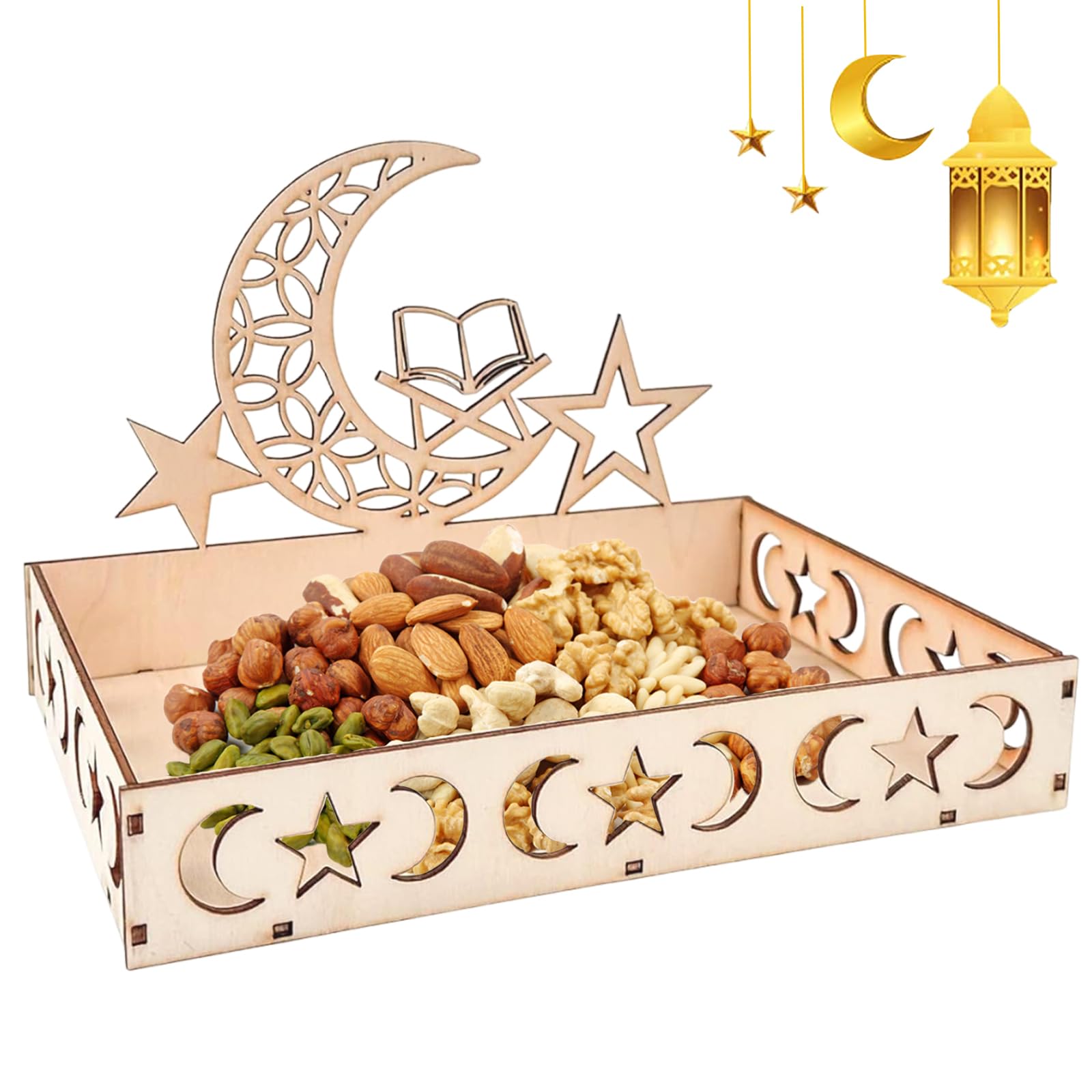 2 Vassoi Rotondo In Metallo Dorato Per Ramadan – Decorazione Festa Eid Con Luna Crescente, 25 Cm