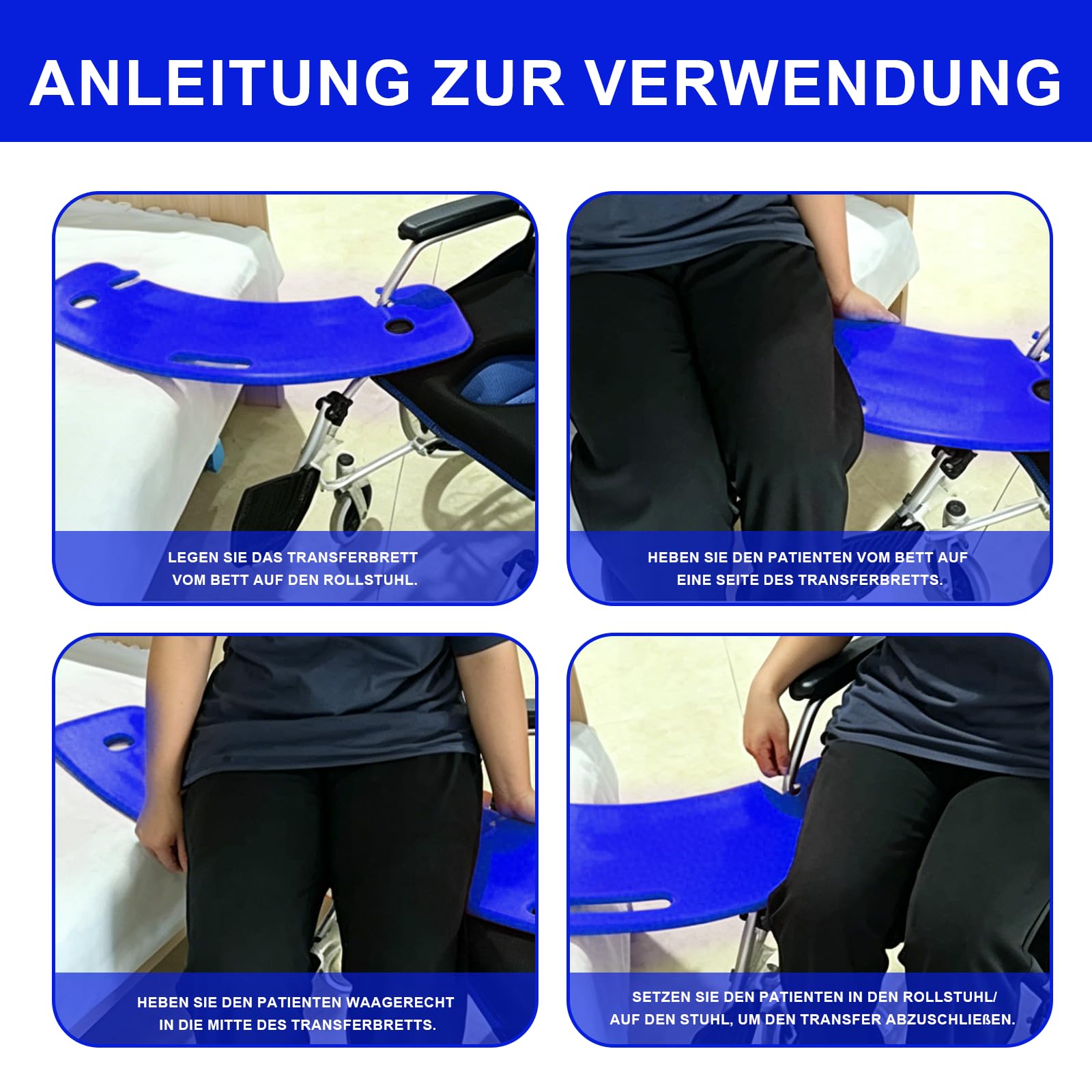 Profi Transferbrett für Rollstuhlfahrer & Senioren, Robustes Rutschbrett aus ABS mit Tragegriff & Rutschfester Unterseite, Medizinische Gleithilfe zum Umsetzen für Pflegebett, Auto & Rollstuhl