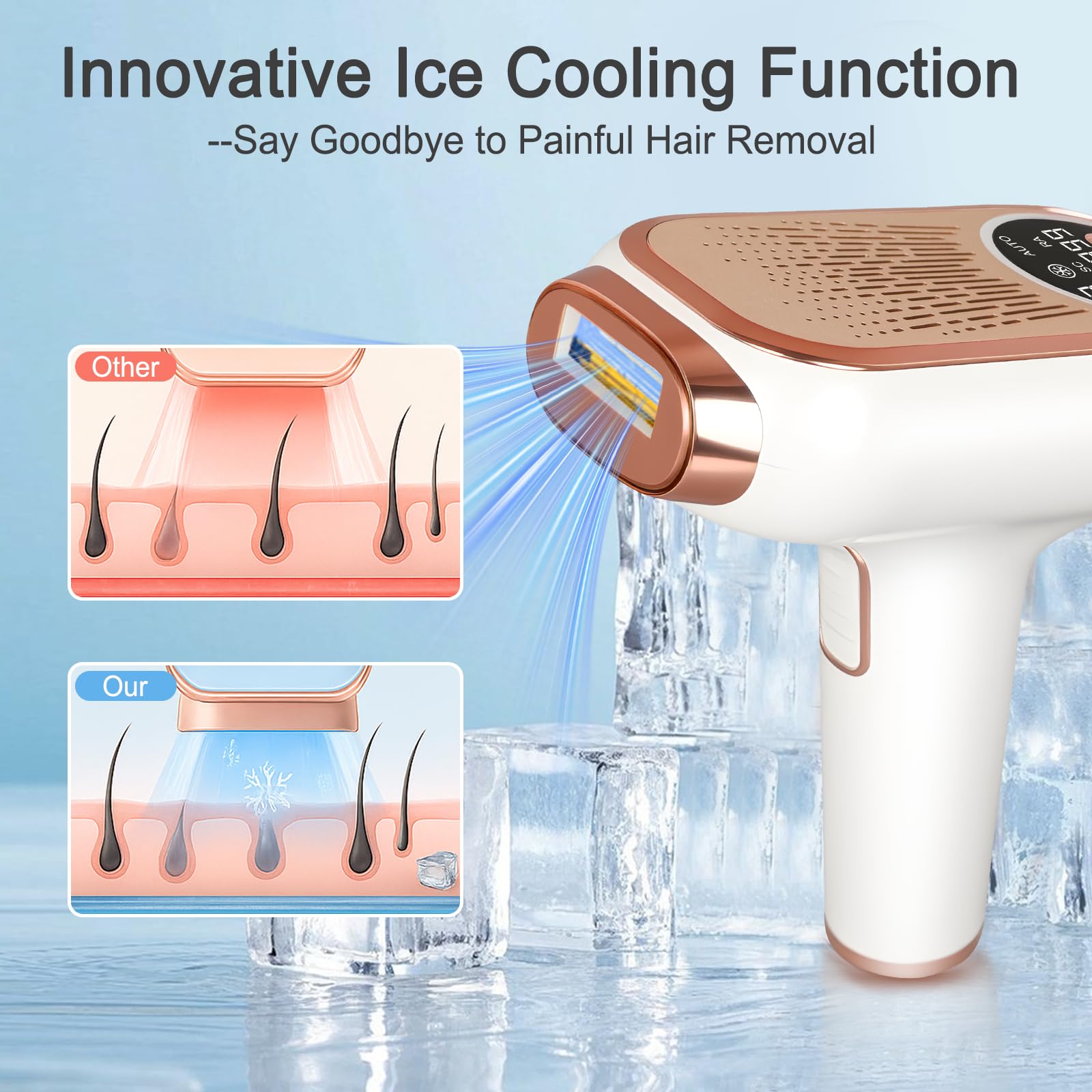 NICEWIN IPL Depilación con función de congelación – Dispositivo IPL sin dolor con 3 modos (HR/SC/RA), 9 niveles de energía, 999.999 pulsos de luz para hombres y mujeres – Ideal para cara, bikini