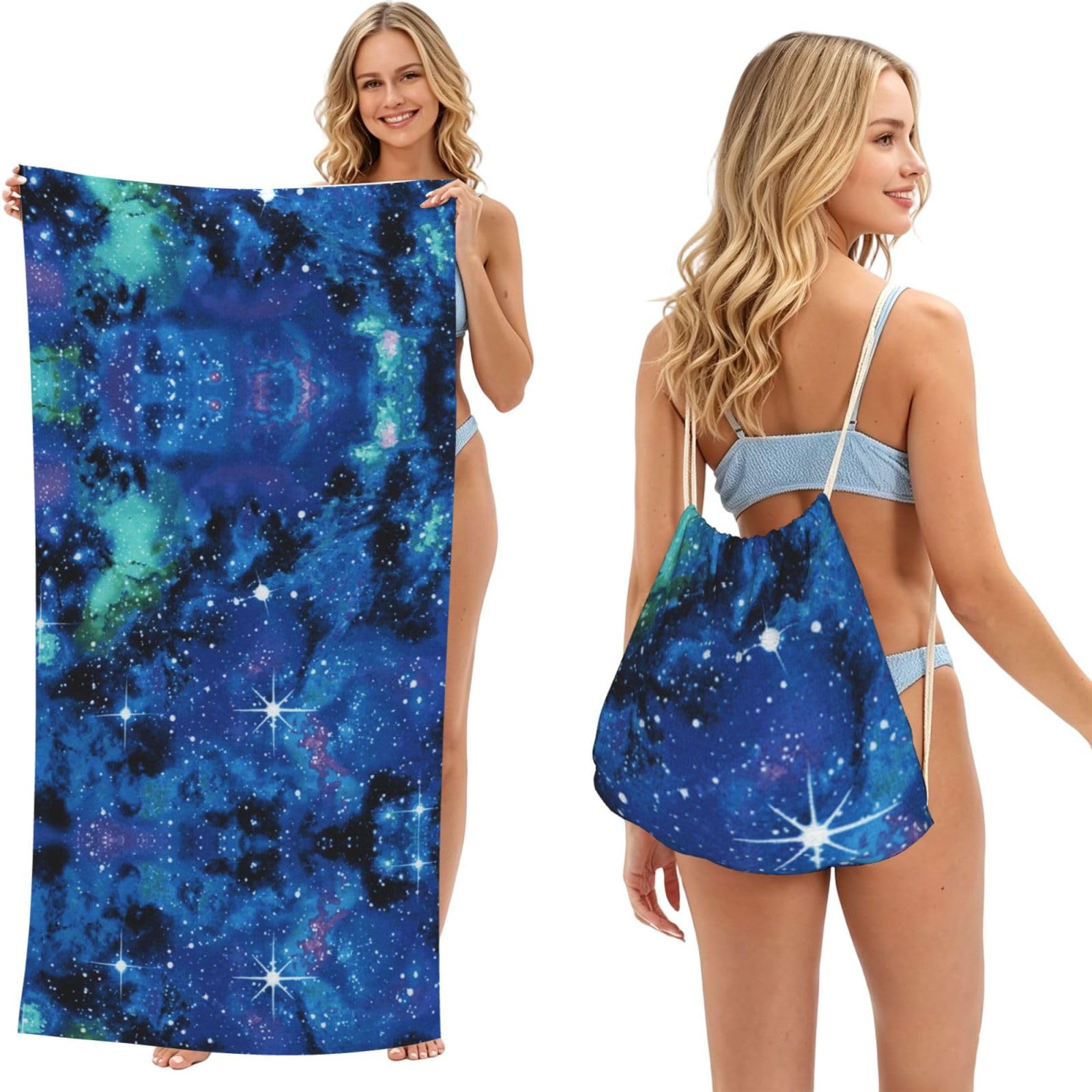 Serviette de plage pour adultes bleu univers espace grand format