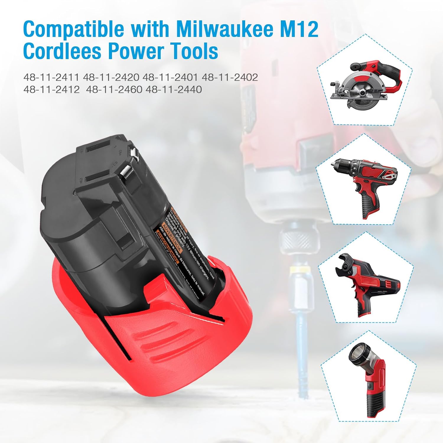 4Pack M12 3.0Ah Replacement Battery for 12V Milwaukee M12 Lithium Ion Battery 48-11-2420 48-11-2440 48-11-2402 48-11-2411 48-11-2412 Cordlees Power Tools