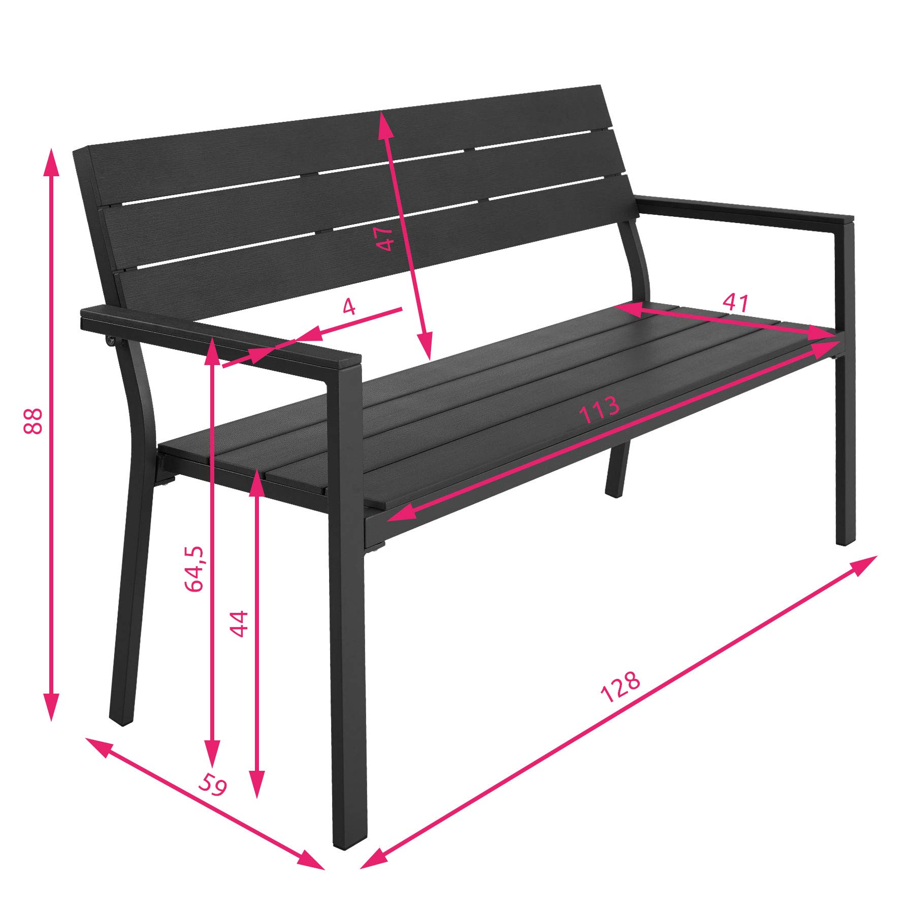 TECSPACE Panca da patio in alluminio per interno/esterno, 47,2 x 14,2 x 39,9 cm, leggera e ad alto carico, panca da esterno per giardino, patio e lounge