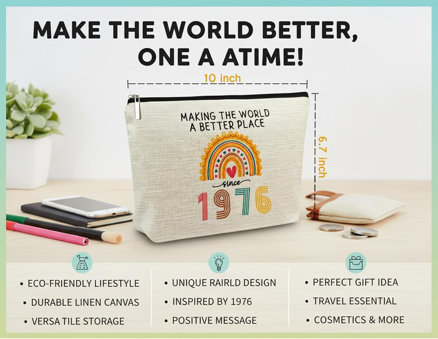 50th Birthday Gifts for Women, Funny 1976 Makeup Bags 50th Birthday Decorations for Her, 50 Year Old Gift Ideas for Mom, Wife, Sister, Friends, Mothers Day Small Cosmetic Travel Bag (Rainbow1976) - Image 5