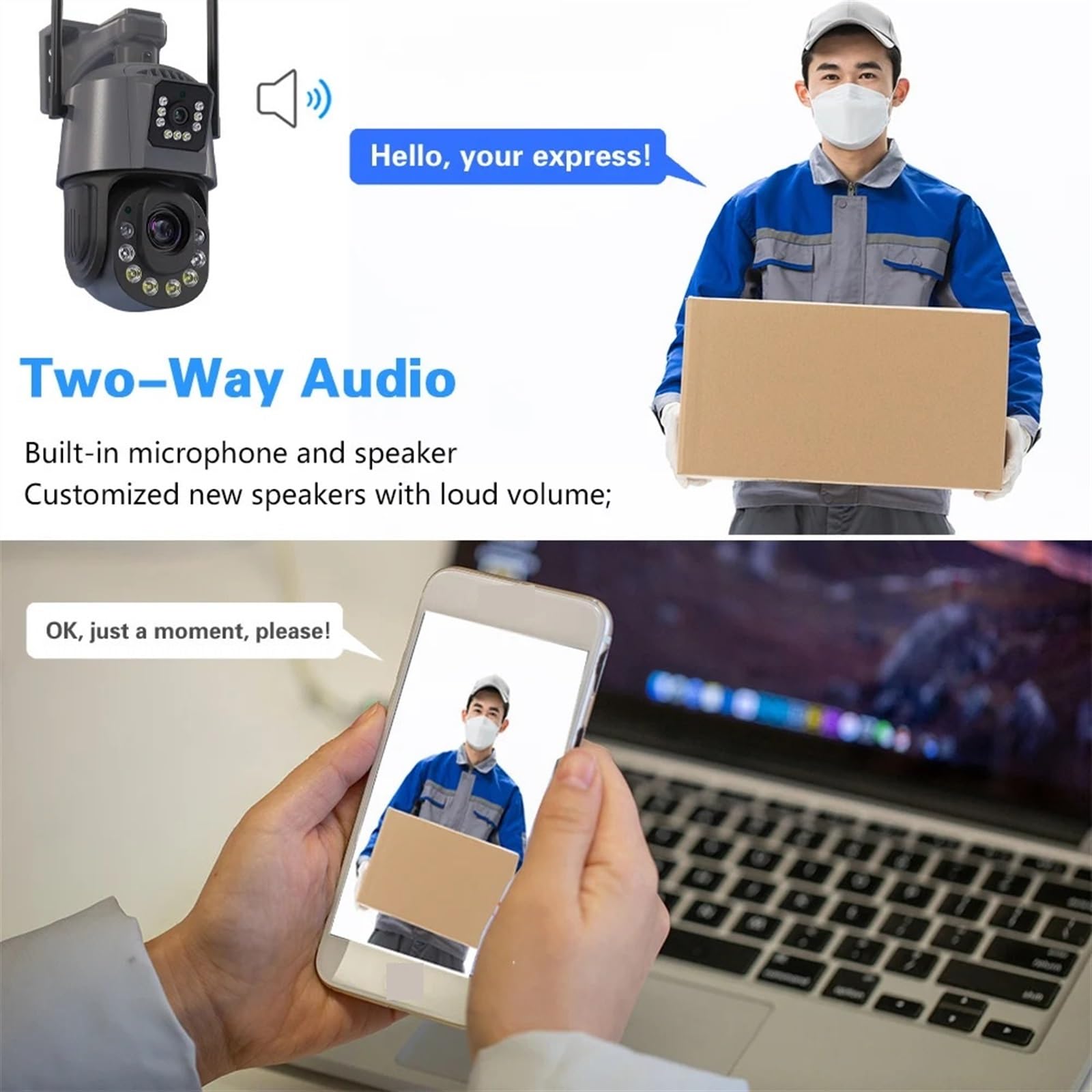 Zoom ottico 50X 6MP Telecamera IP esterna Doppia lente Audio bidirezionale Wireles CCTV di sorveglianza sicurezza Visione notturna a colori Installazione semplice(6MP NO SD Card)