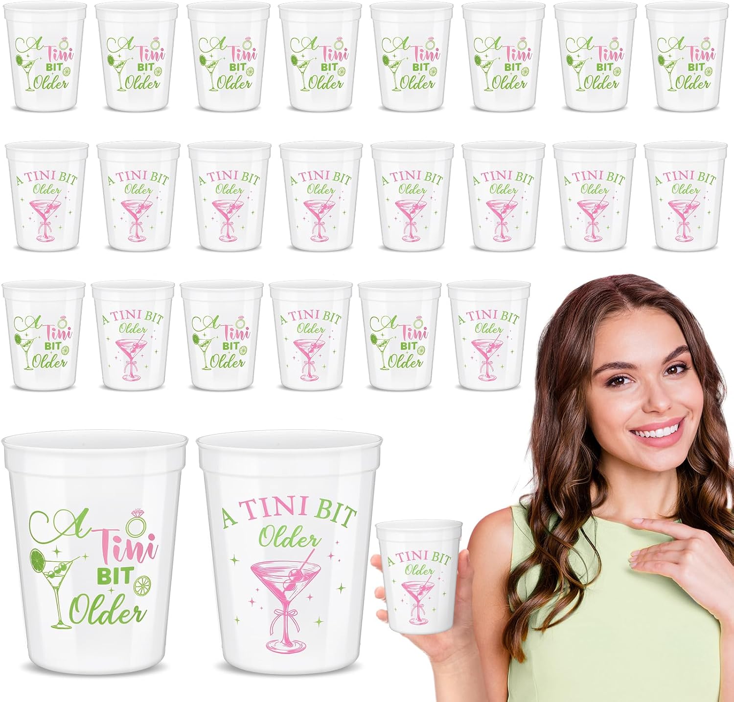 Mumufy 24 Pack a Tini Bit Older Cups 16 oz Plastic Martini Cups Martini Bow Party Decorations a Tini Bit Older Birthday Decorations for Girls Women Trendy Bar Bachelorette Bridal Party Supplies