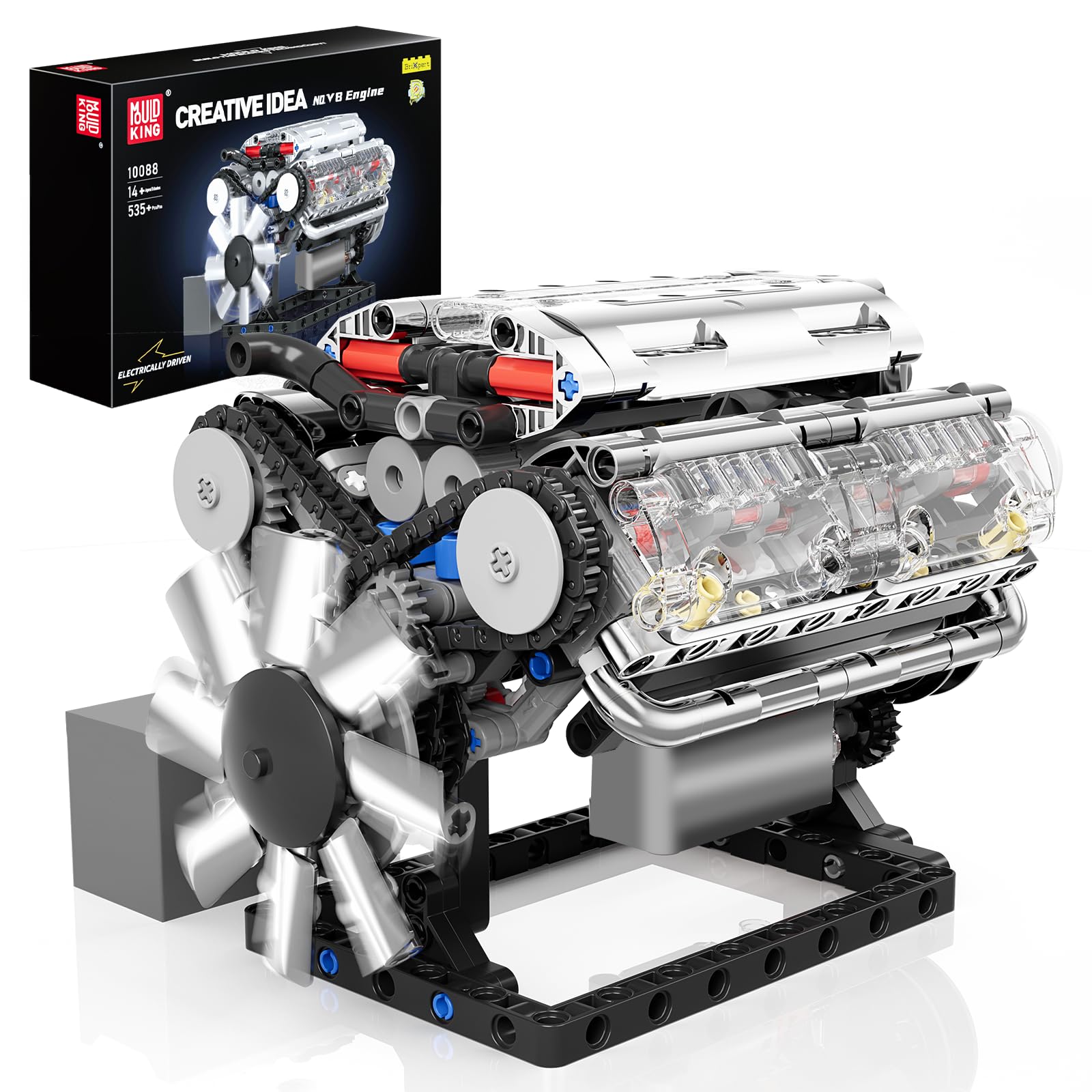 Mould King 10088 V8 Engine Model Kit Build Your Own STEM Mini V8 Model Engine Building Blocks Sets That Works for Adults Age 14+, 535Pcs