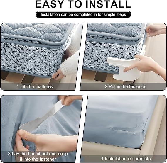 Bed Sheet Holder with Lock Strips, Heavy Duty Sheet Locks 4pcs Pack Bed Sheet Clips Fasteners Non-Slip for Corners Mattress Protectors Blankets Bedding