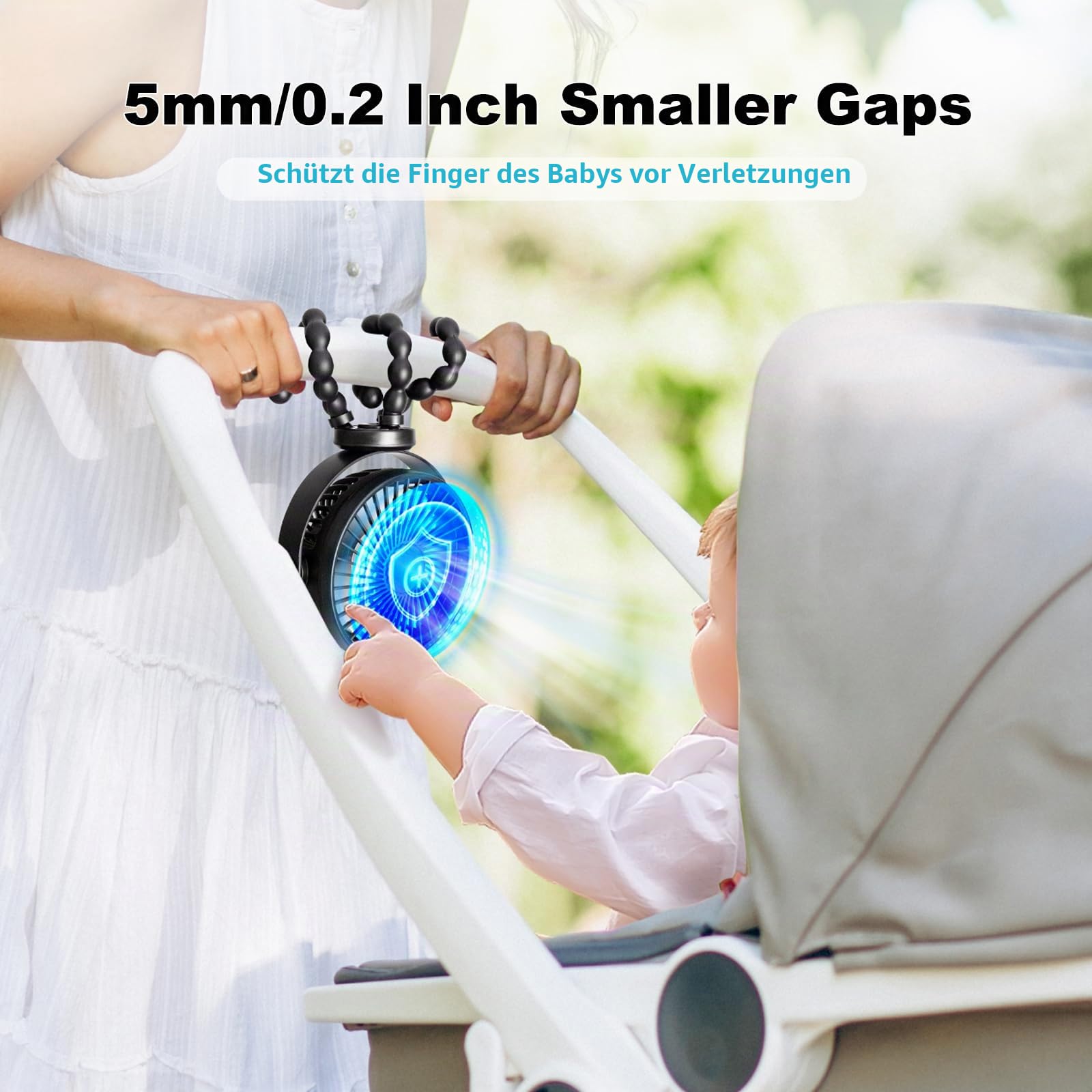PaPaFboy Kinderwagen Ventilator Baby, Leise Stroller Fan, 20H 3 Geschwindigkeitsstufen,Tragbarer Ventilator 360°Drehbare,Akku Ventilator für Kinderwagen Büro Camping Autofahrt Strand
