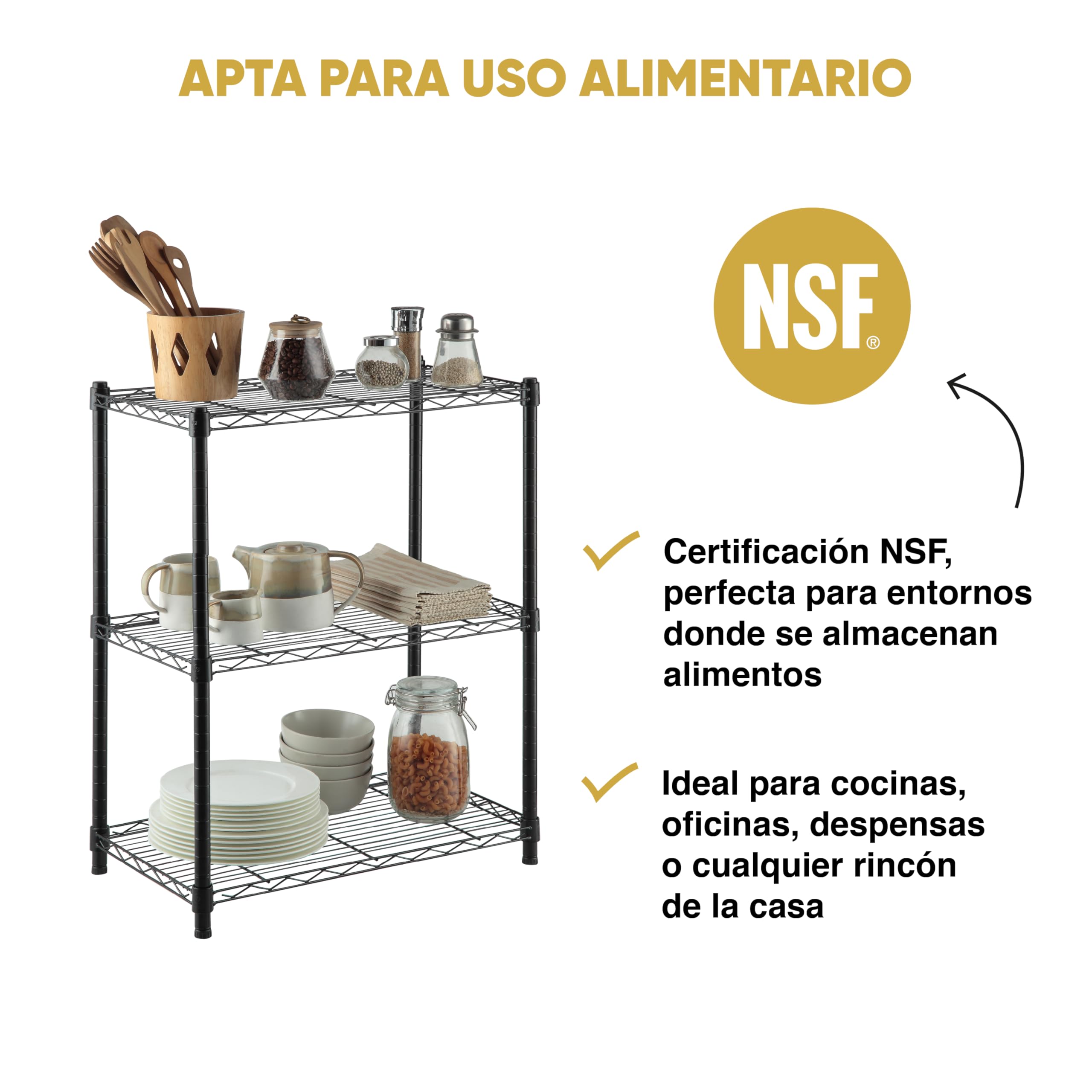 KitHome KG KITGARDEN Estantería Metálica Decorativa de Acero en Negro y 3 Baldas, 75x60x35cm