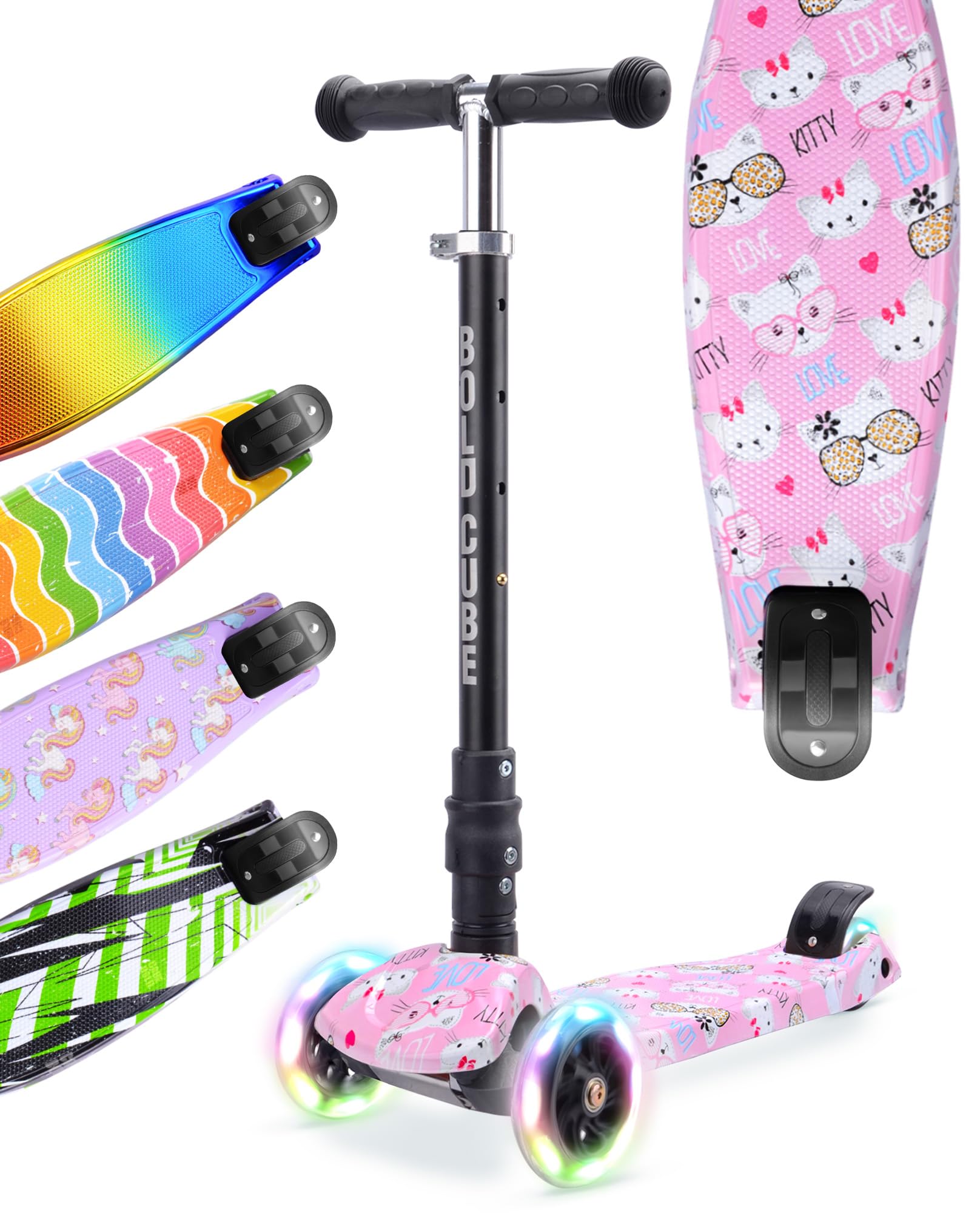 Big Fold | 3 Wheel Scooter for Kids Ages 5-10 Years | LED Wheels | Rear Reflectors | Height Adjustable 65 to 89 cm