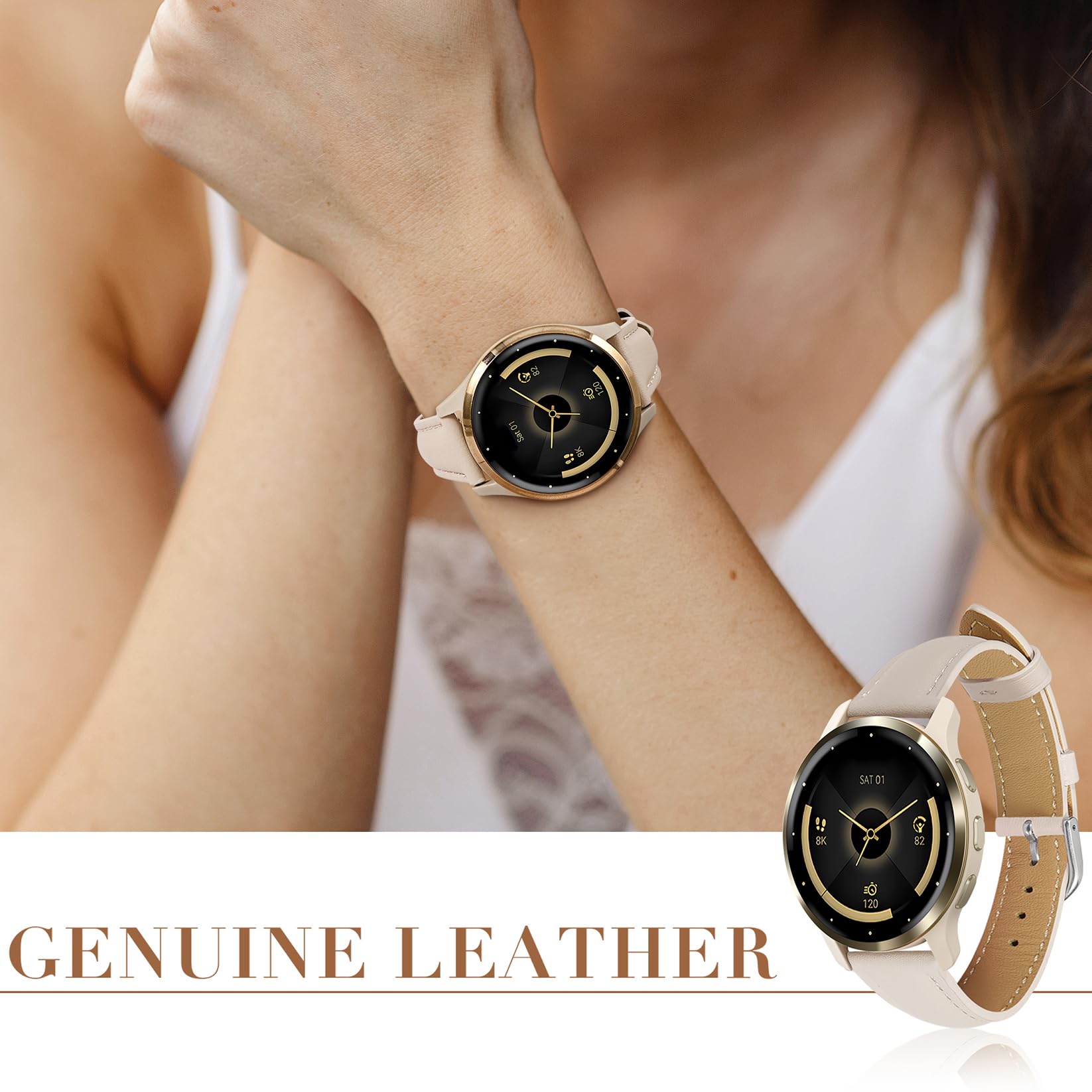 Bransoletka kompatybilna z Garmin Venu 3S/2S, 18 mm, miękka, skórzana, sportowy pasek do zegarka Vivoactive 4S/Forerunner 265S, damski pasek zapasowy
