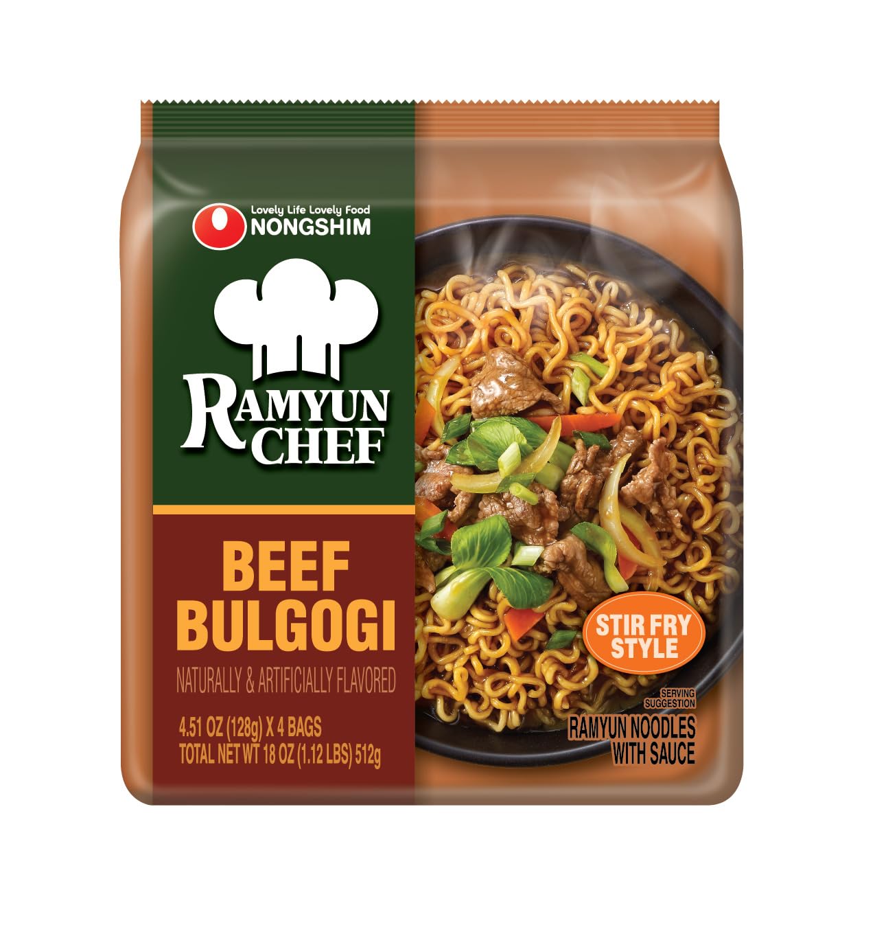 Nongshim Ramyun Chef, Stir Fry Style Instant Ramyun Noodles with Sauce Mix, Beef Bulgogi, 4.51 Oz (Pack of 16)