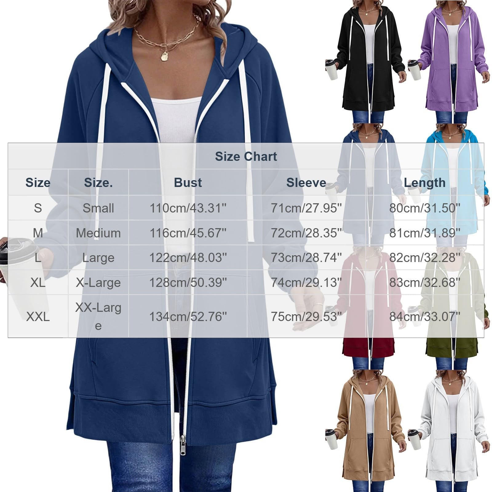 AEGJEGVD Hoodie Femme Long Zippé Coupe Ample Manches Longues