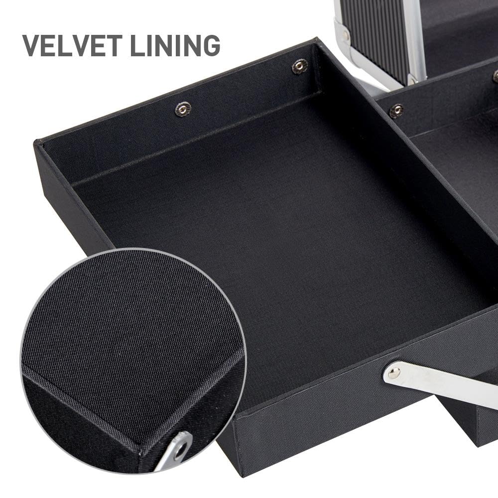 Yaheetech Valigia Porta Trucchi Trolley Estetista 4 in 1 Valigetta Make Up Beauty Case da Viaggio Grande con Ruote Girevoli Serrature Professionale 34 x 25,5 x 80 cm Nero