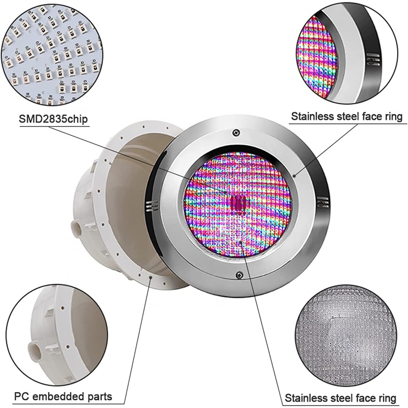 Foco para piscina - Luces De Paisaje Submarino LED, Luz subacuática empotrada a prueba de agua IP68, 12 V CA con control remoto Foco para piscina, con nicho de acero inoxidable PAR56 ( Color : Cold Wh