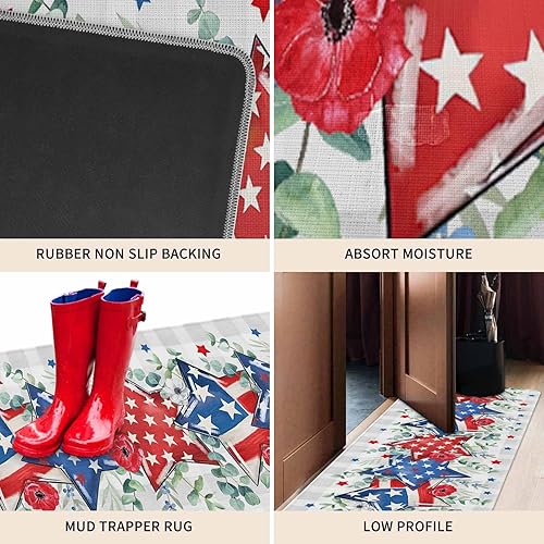 Vista 404 de Tapete de Feliz Navidad, tapete antideslizante para puerta delantera, baño, cocina, dormitorio, patio, entrada, 16 x 24 pulgadas, rojo, negro y verde