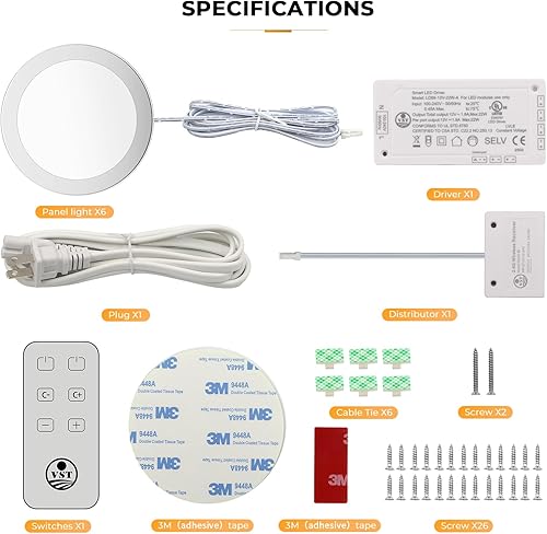 Miniatura 32 de VST Mini panel de iluminación para debajo del gabinete, 3 unidades, 3.94 pulgadas, 12 V, 2.5 W (total 7.5 W) con interruptor de atenuación Paquete