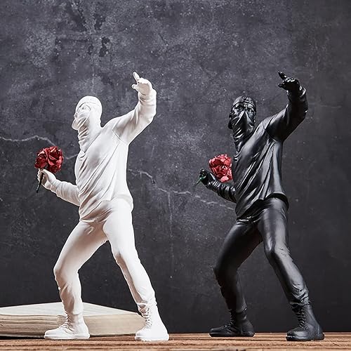 Miniatura 5 de Banksy - Estatua de lanzamiento de flores, escultura de lanzador de flores, figuras de habitación de hombre, decoración del hogar para estantes,