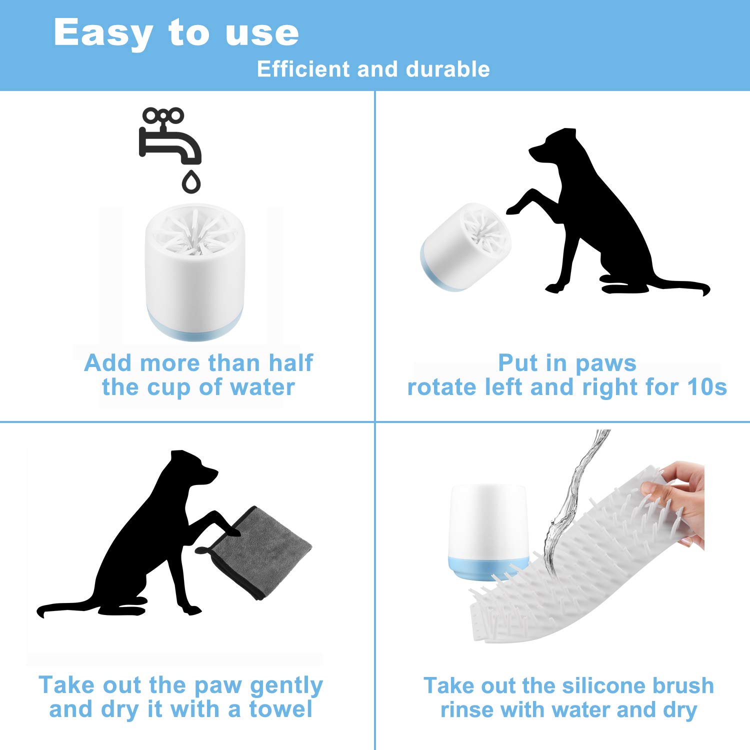 Pulitore Zampe Per Cane - Tazza In Silicone Con Asciugamano E Spazzolino, Ideale Per Zampe Sporche - Foto 7