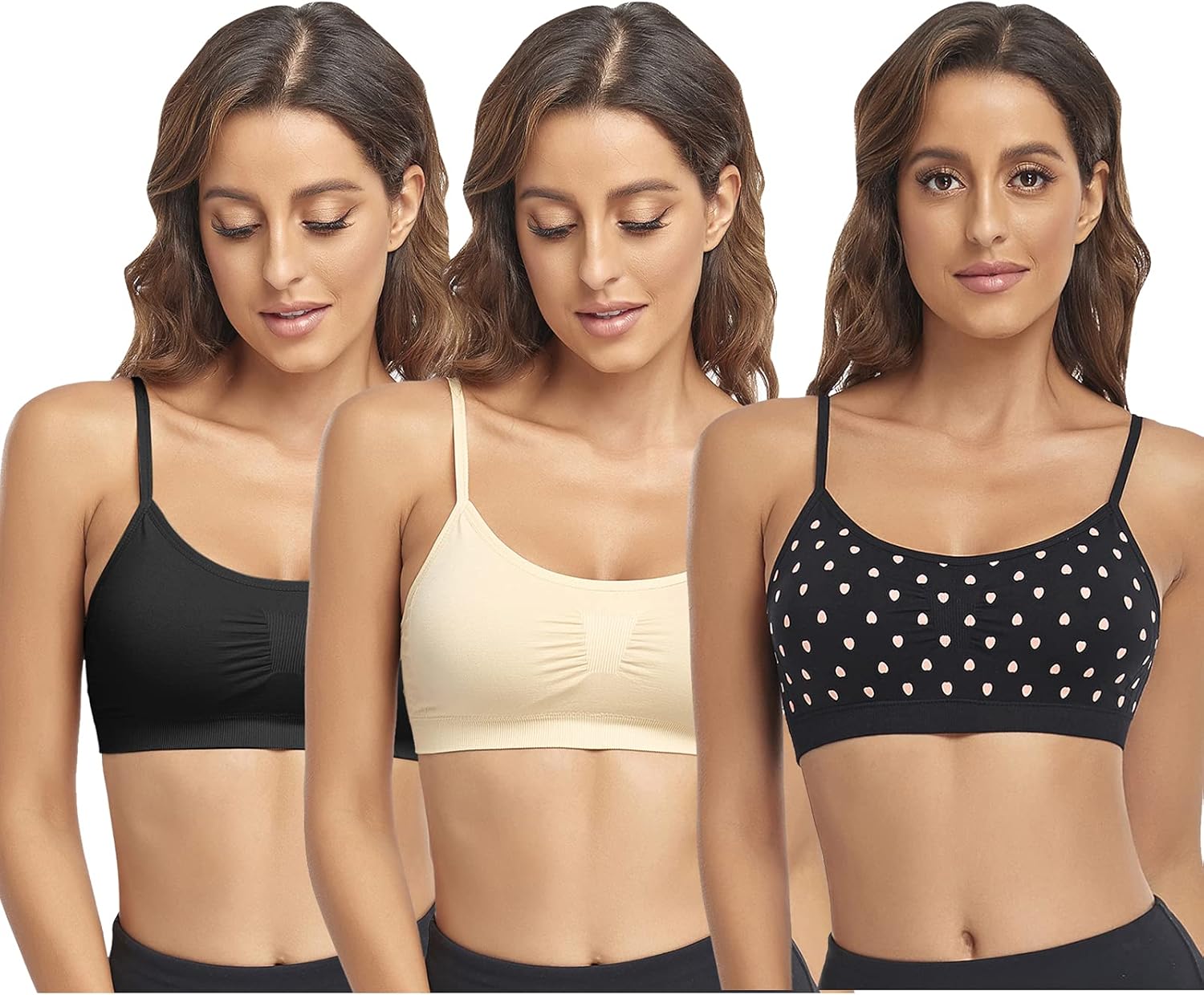 Litthing Bralettes Padded for Women Cami Strap Bra Seamless Sportsbra Wireless Comfort Yoga Lightly T-Shirt Tank Tops