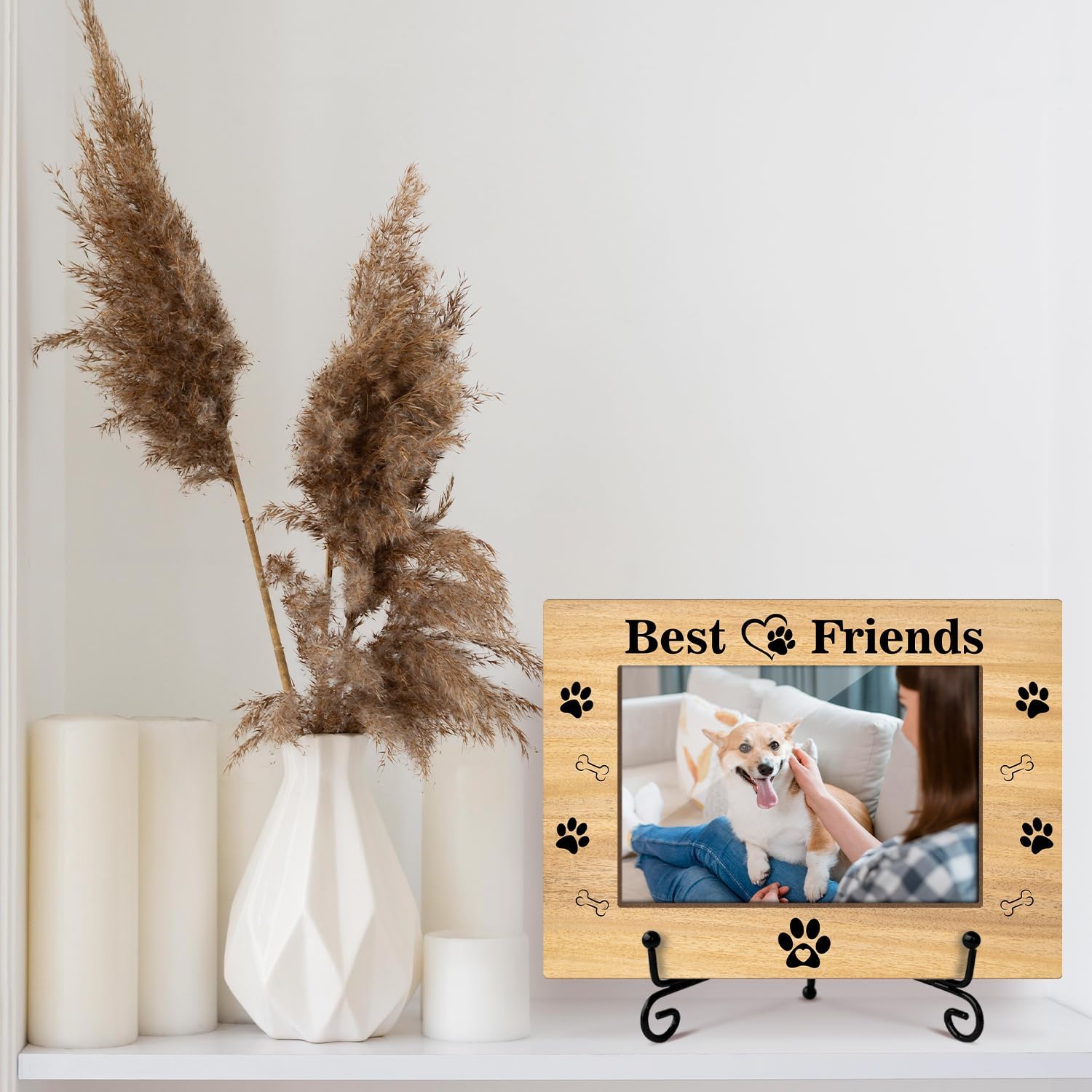 Dog Picture Frame, Pet Best Friends Photo Frame, Gifts for Pet Owner Dog Lover, Wooden Photo Frame With Stand, 4x6 Picture Frame for Tabletop Shelf Display, Home Office Bedroom Desk Decor -29 - Image 4