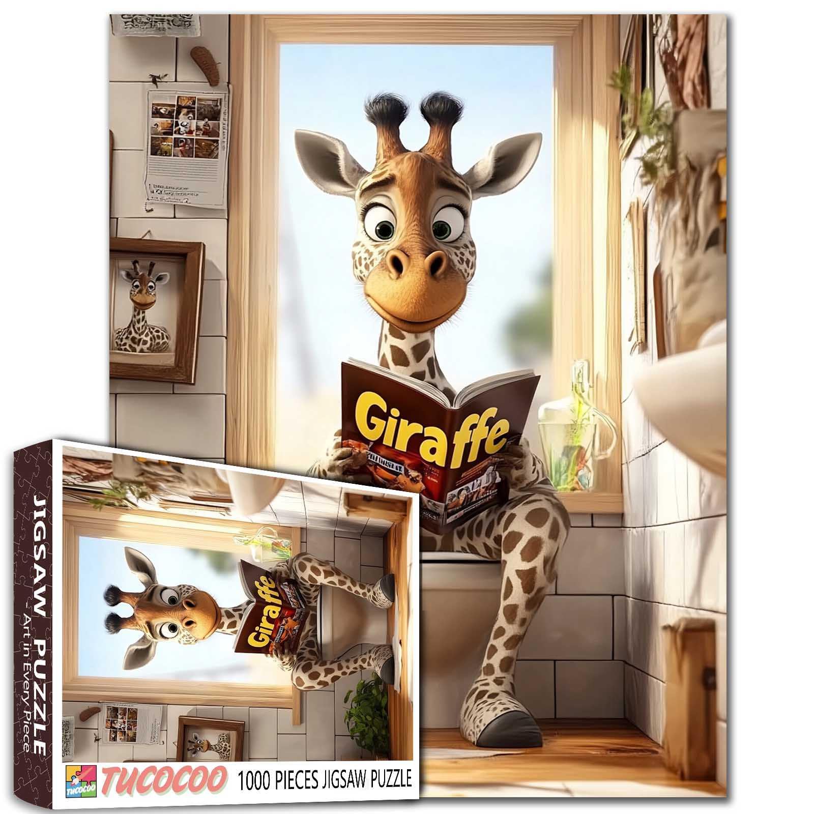 Giraffe in White Tile Bathroom 1000 Piece Jigsaw Puzzle 27x20 Inches Adult Teen Colorful DIY Puzzles for Home Decoration Gifts Family Puzzle Perfect for Game Nights โ image 1