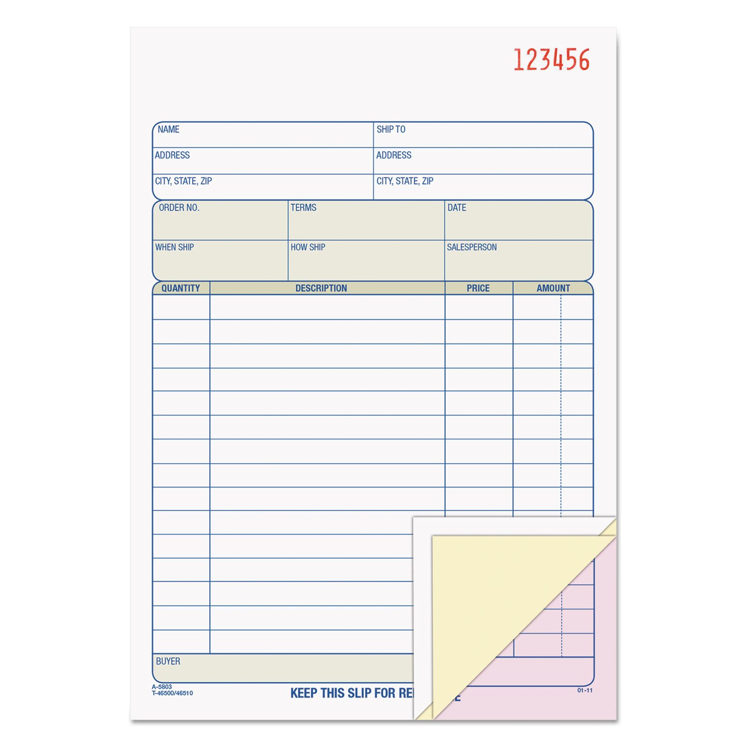 Livre de commande autocopiant 3 parties 50 sets papier duplicata