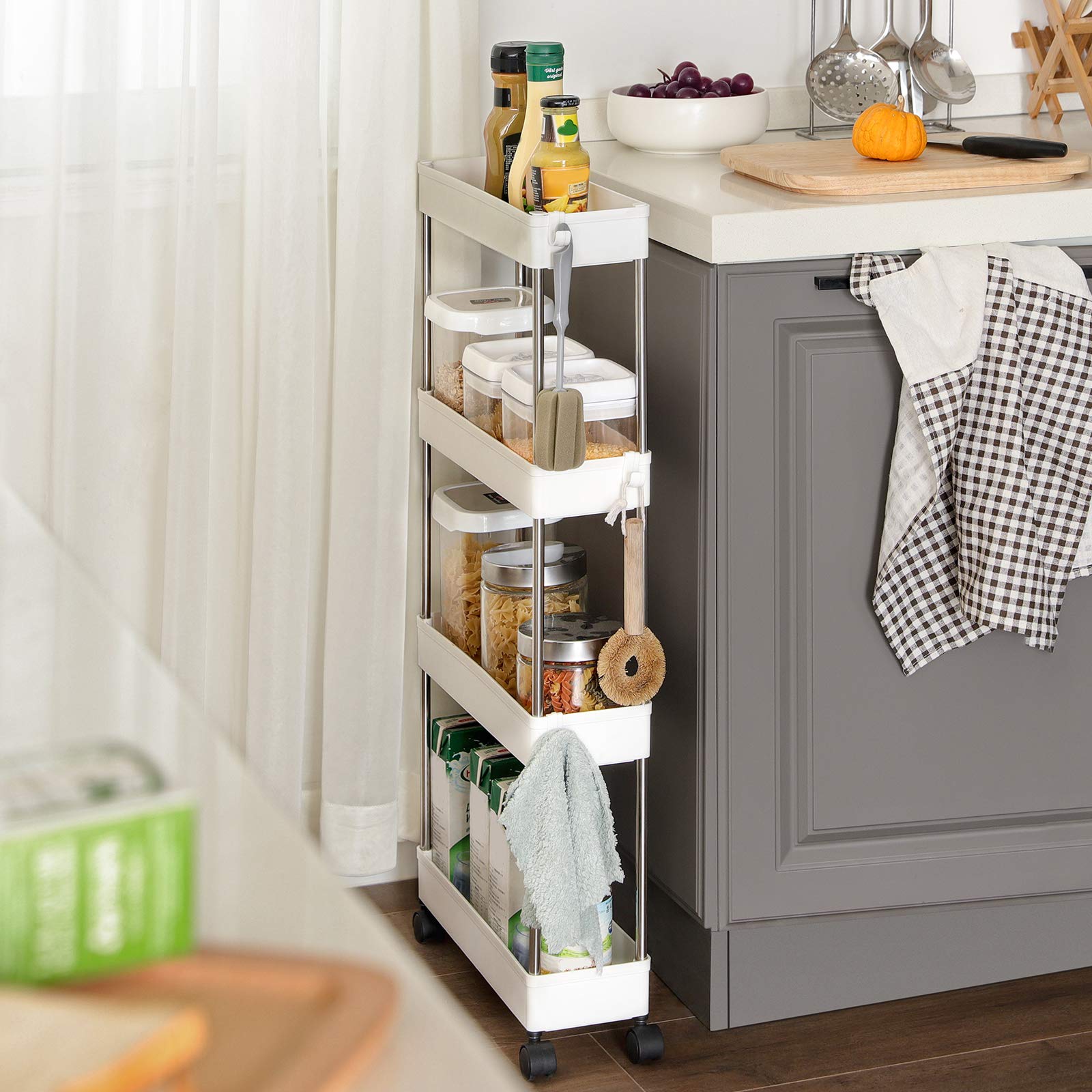 Buy SONGMICS 4Tier Slide Out Storage Trolley, Rolling Cart on Wheels