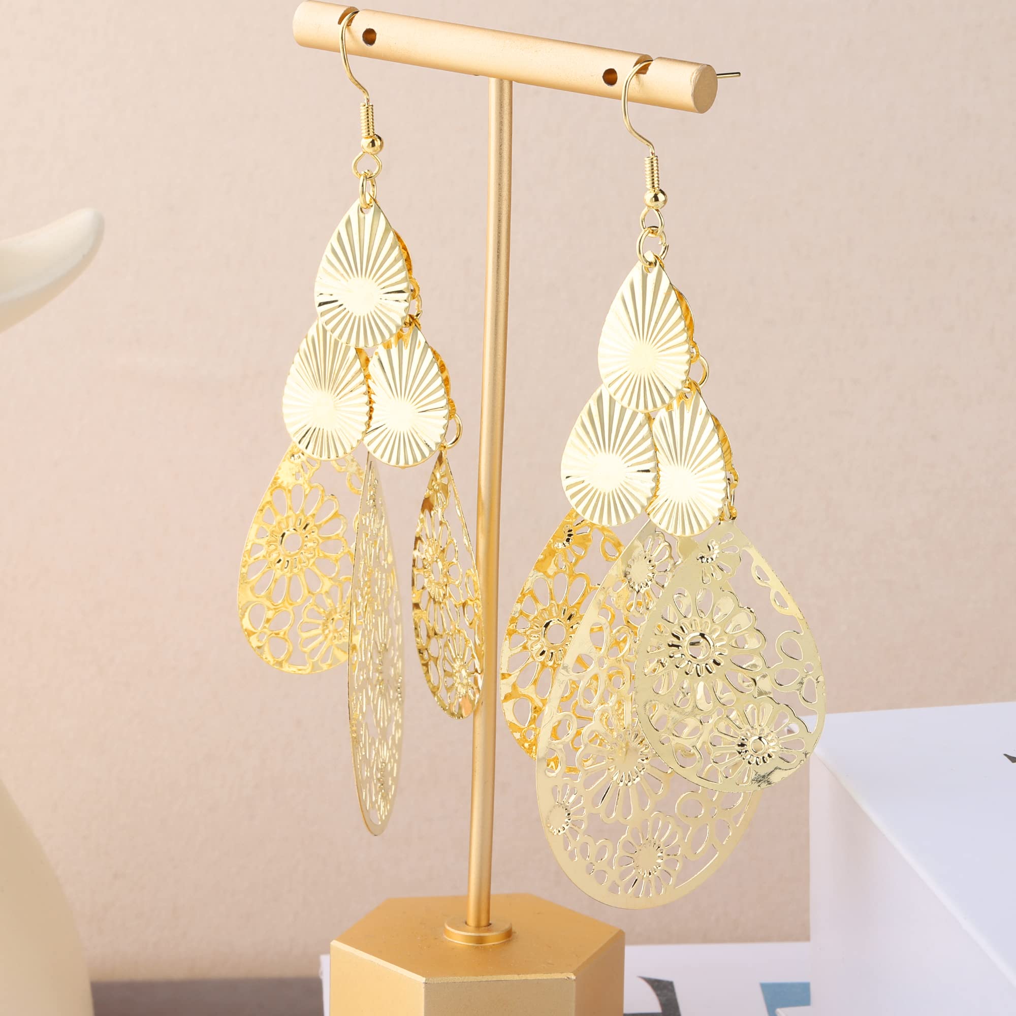 ASH'S CHOICE Pendientes Colgantes Para Mujer y Niña, Juego De Pendientes Bohemios Con Varios Ganchos, Redondos/Prisma/Pluma/Cadena/Ondulado Trenzado Simple/Doble Cordón/Flor/Corazón/Hoja/Largo