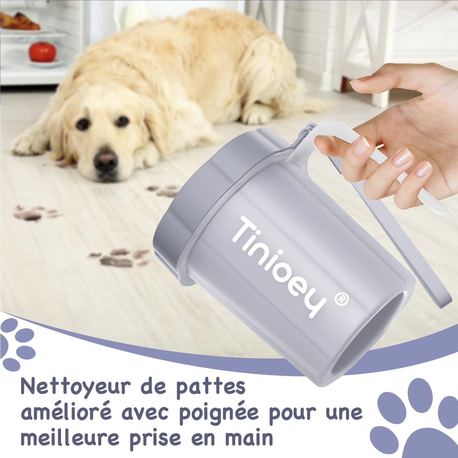 Nettoyeur Chien pour Race Moyenne et Petite, Lave Patte Boueuse avec Brosse et Serviettes Absorbantes (Gris)
