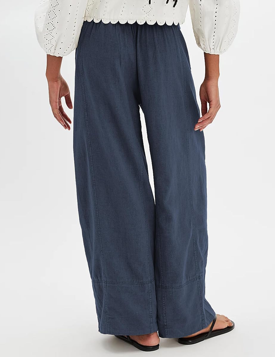 Linen Pants for Women Wide Leg Long Lounge Trousers
