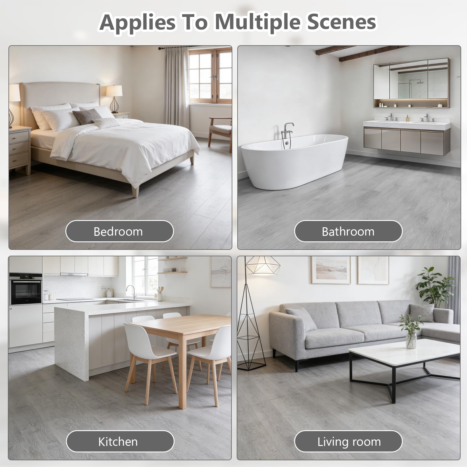 5.02m²/ Vinylboden Selbstklebend, 36 Stück PVC Bodenbelag Selbstklebend mit Holzoptik, Wasserfest Klebefliesen Boden für Küche Wohnzimmer Bodenbelag - 15,24 cm x 91,44 cm - Dicke 2 mm (Eiche Grau)