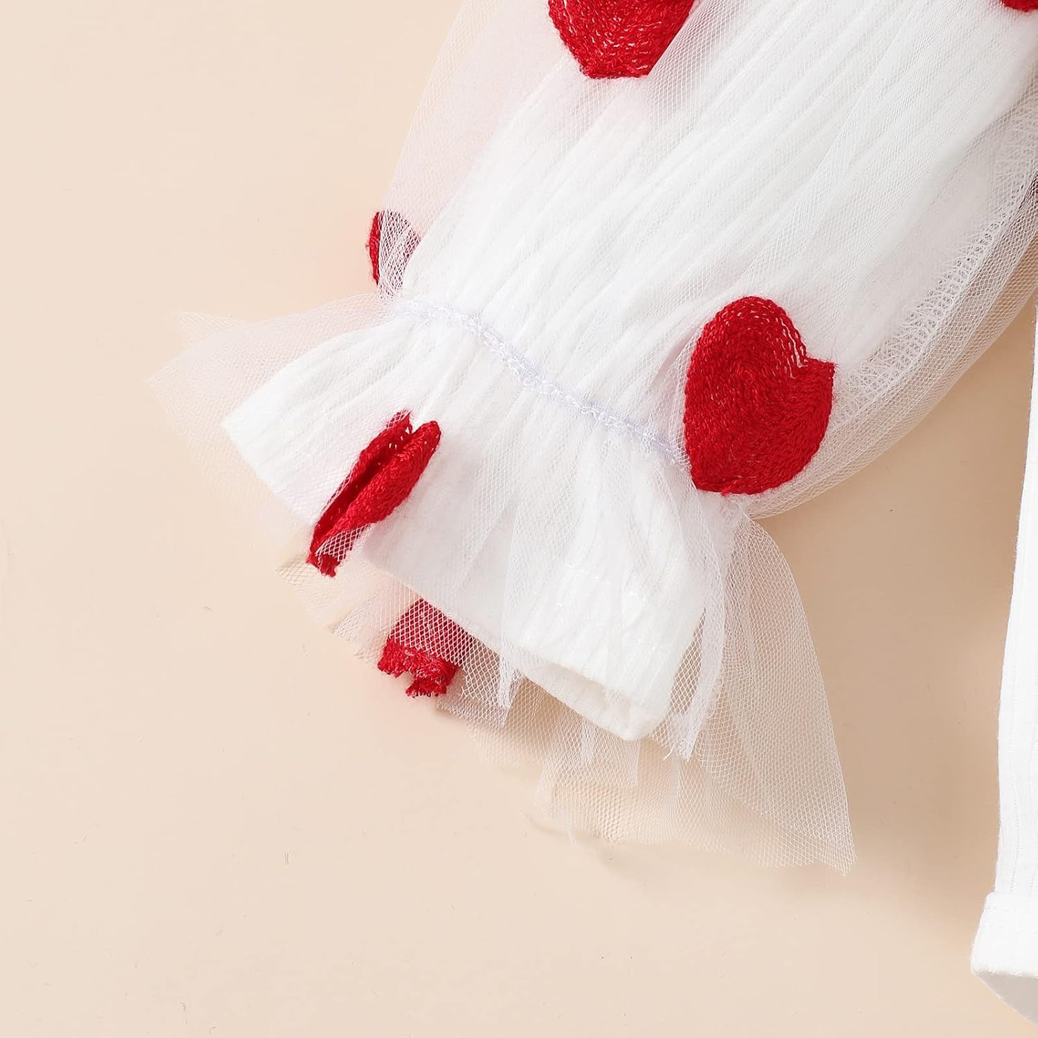 Kayotuas Baby Girl Valentines Day Outfit Heart Letter Puff Long Sleeve Romper Flare Pants And Headband Cute Valentine Clothes - Image 7