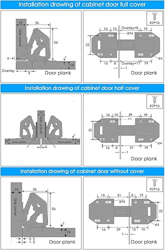 Miniatura 7 de Bisagras ocultas para gabinete (5 pares, 10 unidades, 3 pulgadas) bisagras ocultas de montaje en superficie para armarios de cocina, sin marco con