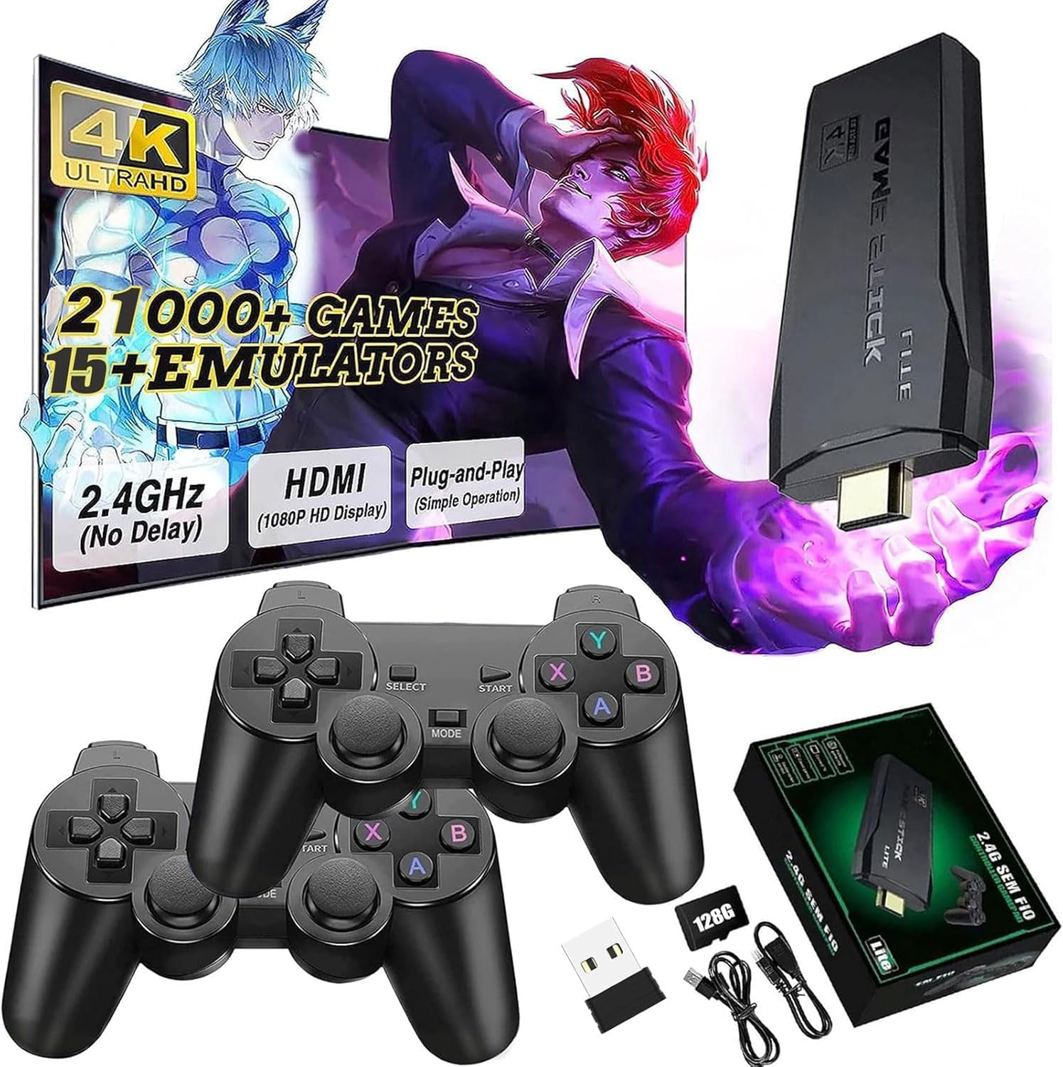 Game Stick Retro Con 20.300 Juegos Y 2 Mandos Inalámbricos – Consola Plug & Play HDMI Para TV