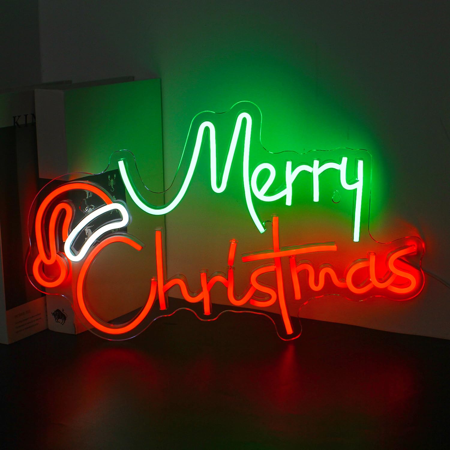 Looklight Merry Christmas Neon Sign Christmas Hat Led Neon Light Green Red Letters Acrylic Neon Light Signs Wall Art for Party Kids Bedroom Bar Pub Club Store Decor Gift - Image 2