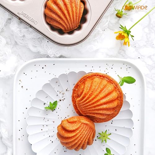 Vista 42 de CHEFMADE Madeleine Molde para tartas, 12 cavidades, antiadherente, ovalada, para hornear al horno (dorado champán)