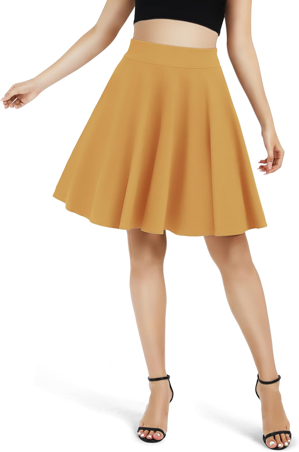 Urban CoCo Women's Basic Midi Skirt Versatile Stretchy Flared Casual High Waisted Skirt - Image 2