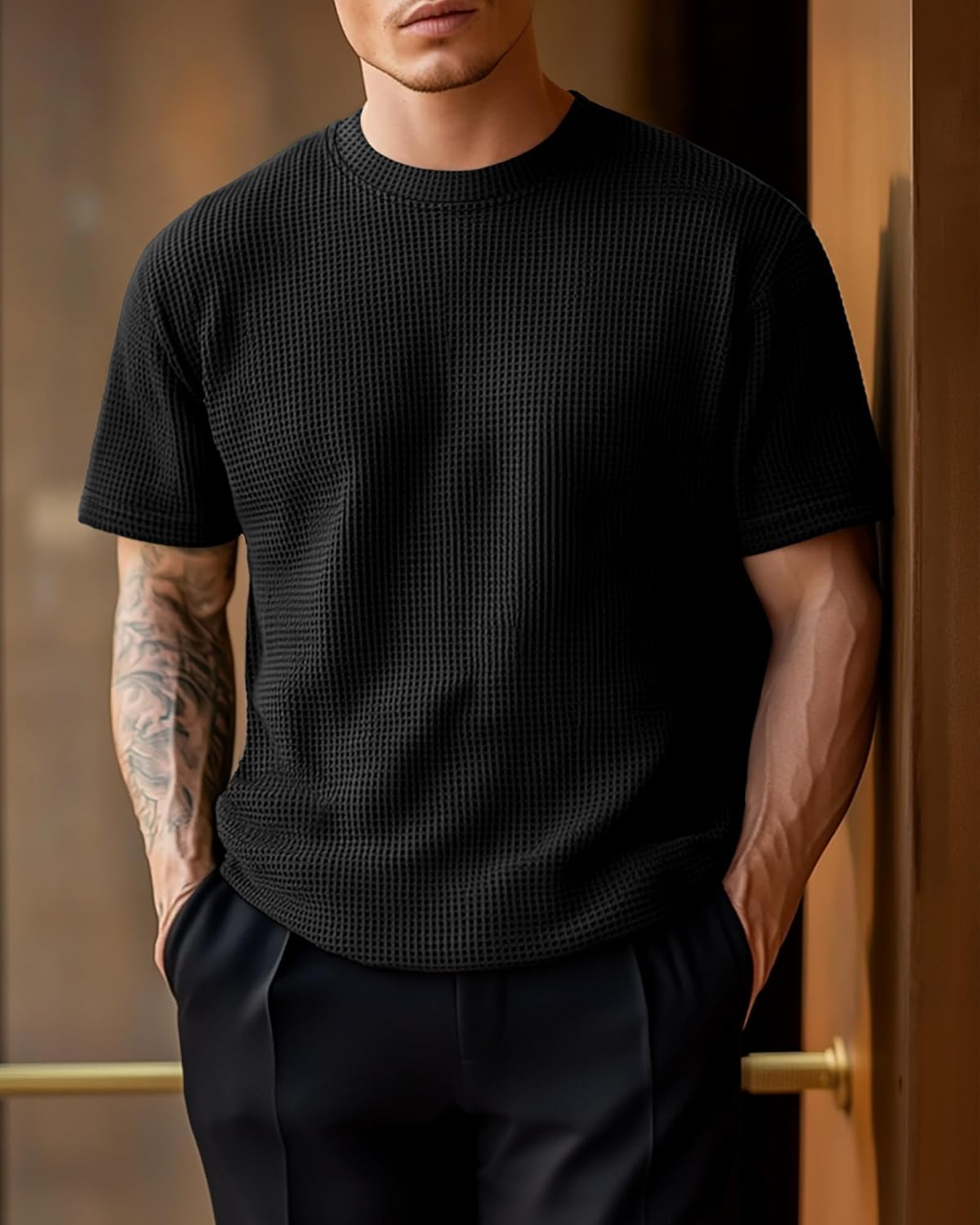 Riyiper 3 Pack Men's Big and Tall Waffle T Shirts, Short Sleeve Crew Neck Tops Casual Textured Knit Pullover Lightweight Tees - Image 3