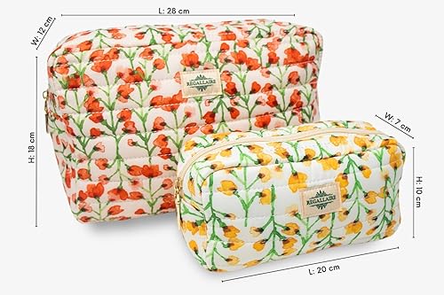 Miniatura 6 de Regallaire Bolsas de viaje acolchadas de algodón para maquillaje, juego de 2 tamaños grandes y medianos, estuches organizadores de cosméticos,