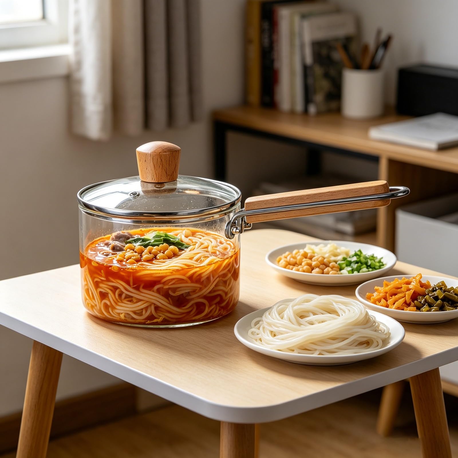 Borosilikatglas-Eintopf mit Deckel, hitzebeständiger Suppentopf zum Kochen von Instant-Nudeln, Milch und Gemüse, Küchenkochgeschirr, leicht zu reinigen