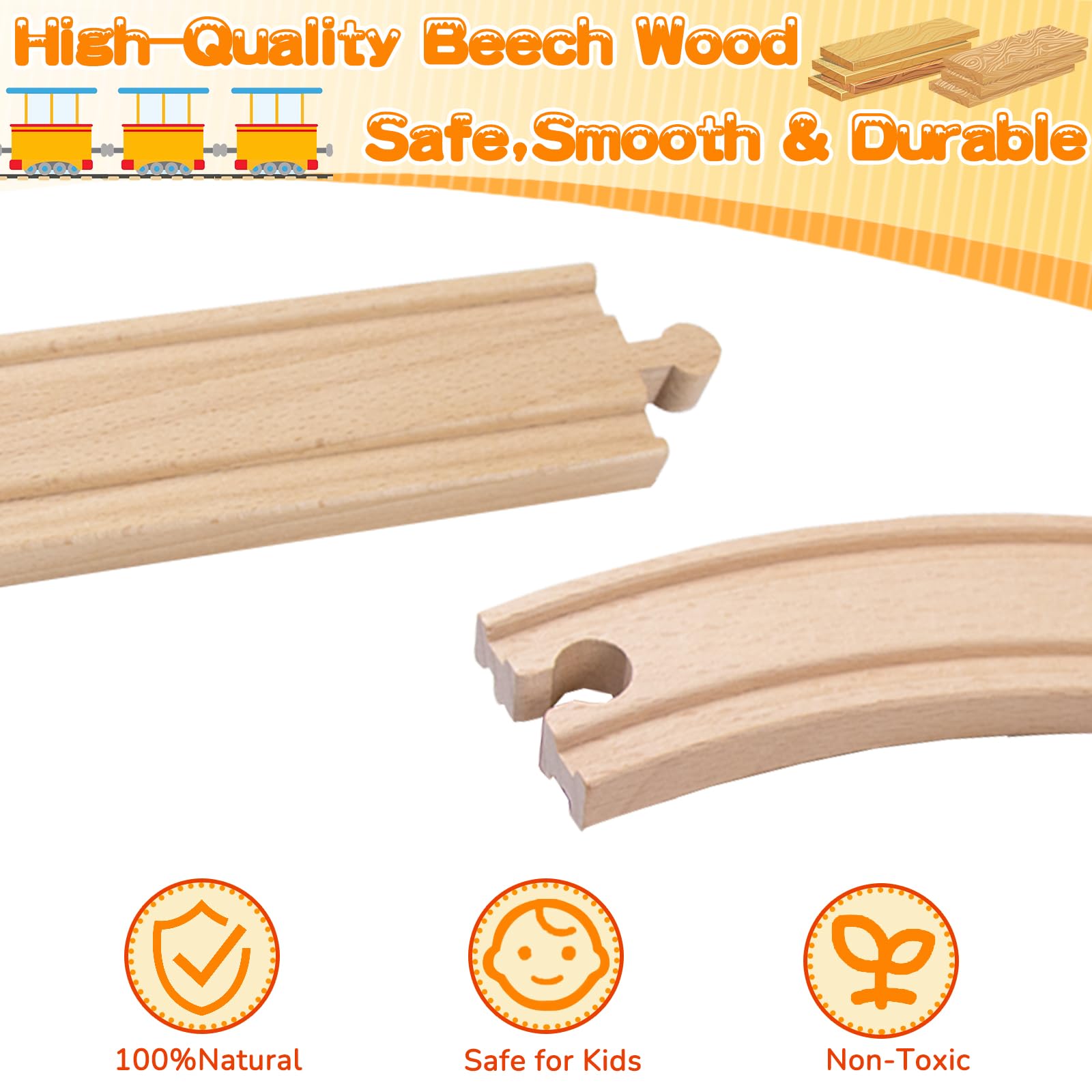 Kit de rails en bois, compatible avec tous les accessoires de chemin de fer en bois et rails en bois, robustes et durables, kit d'extension pour modélisme, jeu créatif pour enfants à partir de 3 ans