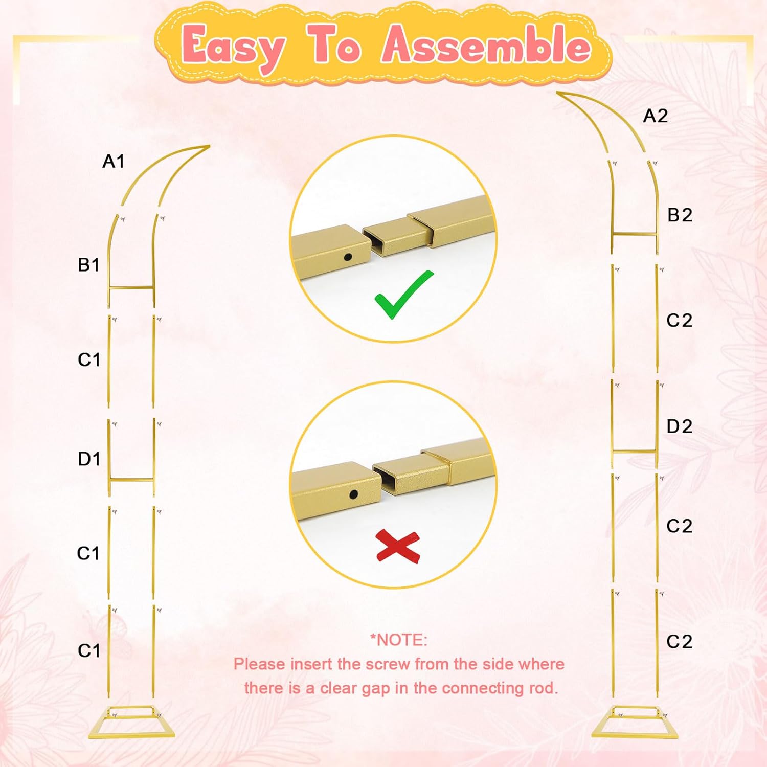 Metal Arch Backdrop Stand, Gold Curved Top Wedding Arch Set of 2 (6.85 FT/6.5 FT) Half Moon Wedding Arches Frames for Ceremony, Baby Shower,Birthday Party, Anniversary Graduation Decorations