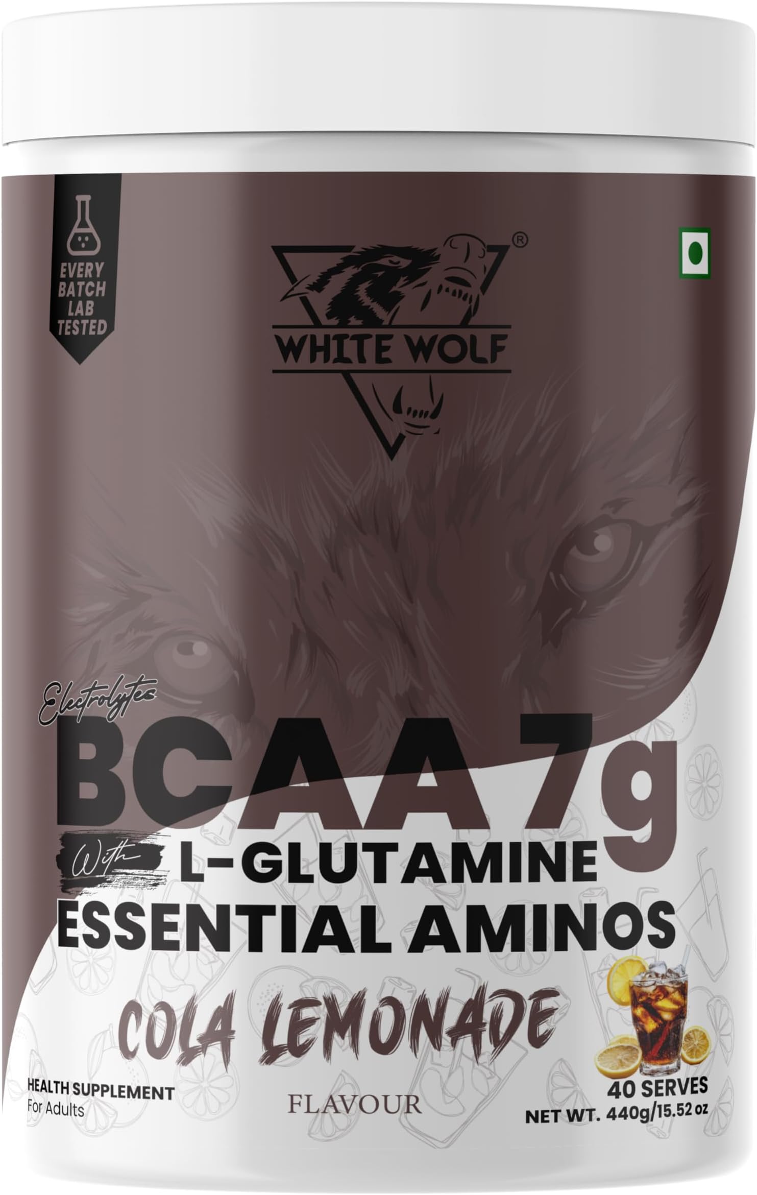 BCAA Essential Aminos BCAA 7g with L-Glutamine | Cola Lemonade Flavour | Intra Workout Amino Powder | With Electrolytes | 40 Servings (440g)