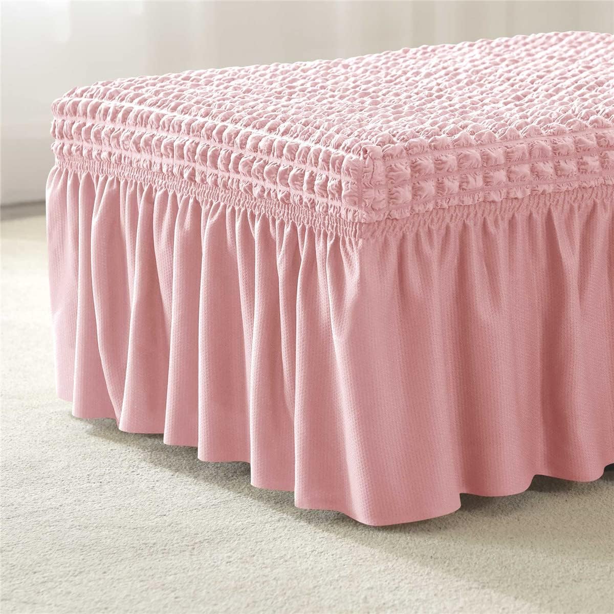3D Bubble Lattice Rectangle Ottoman Slipcover Polyester Footstool Protector Covers with Skirt Stretch Stool Covers for Living Room and Bedroom