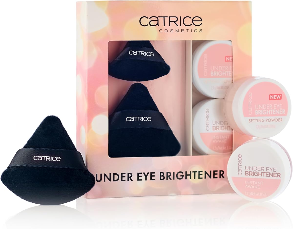 Catrice Under Eye Brightener & Setting Powder Gift Set (010 | Light Rose) | Under Eye Brightener Concealer, Setting Powder & Powder Puffs, Brightens, Corrects & Sets, Vegan & Cruelty Free Makeup Bundle